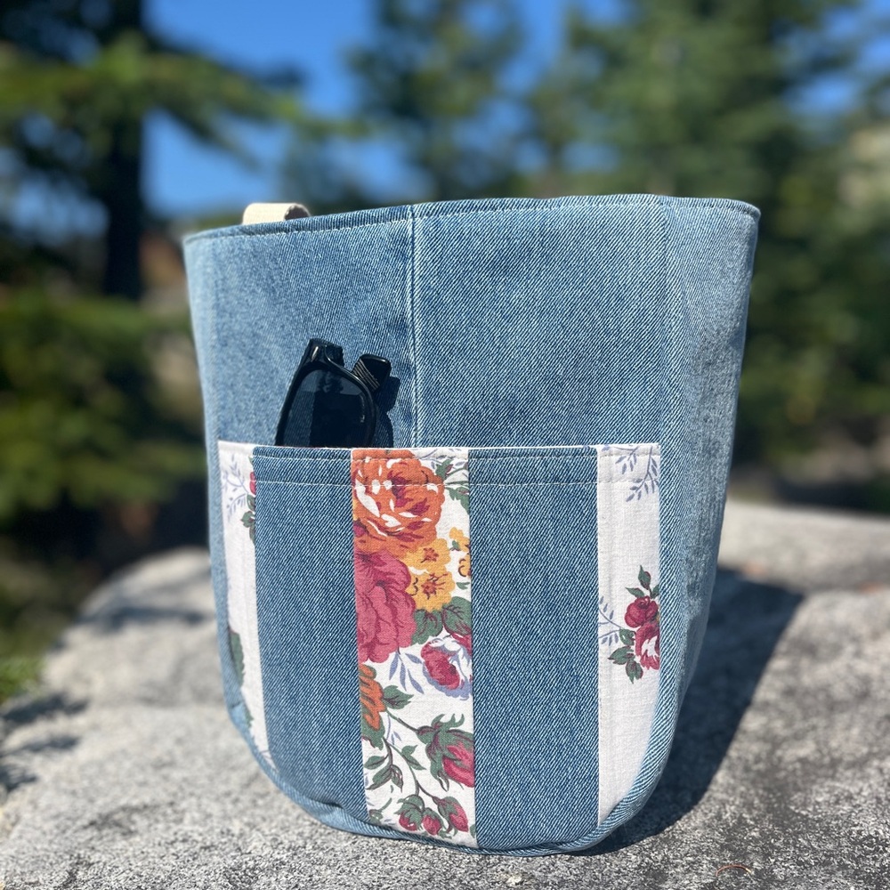 Floral Denim Tote Bag HANDMADE 💕